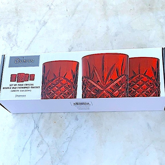 GODINGER DUBLIN COLLECTION DOUBLE OLD FASHIONED RED CRYSTAL GLASSES SET OF 4 NEW - Picture 8 of 9